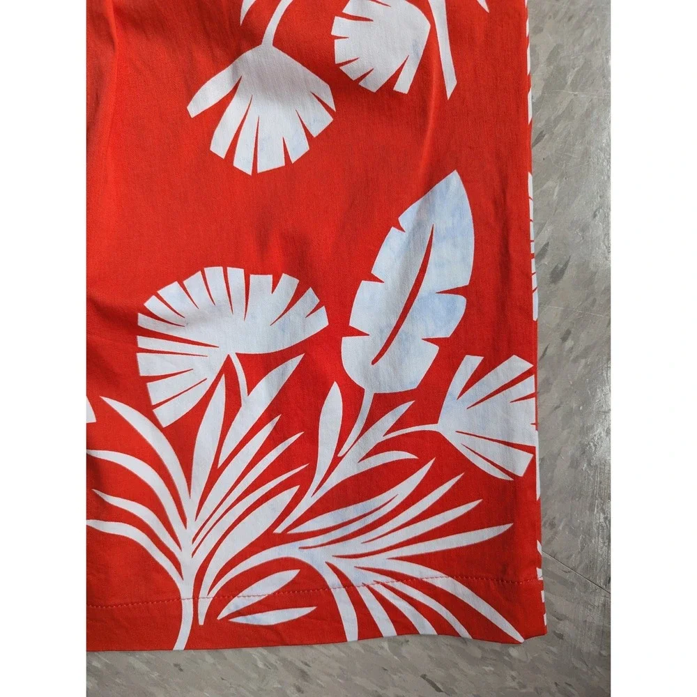 Boden‎ Red White Resortwear Palm Leaf Print A-Line Skirt Elastic US 8L UK 12L